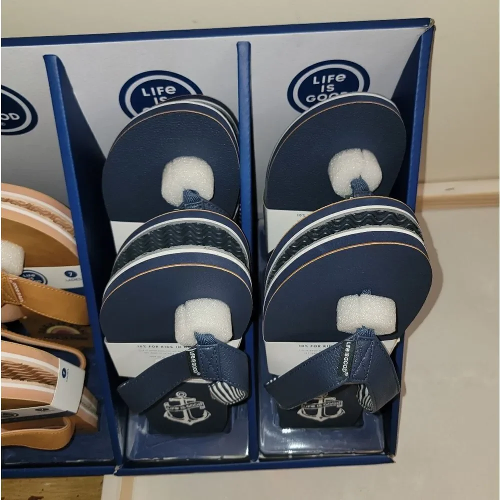 Life Is Good Blue w Nautical Anchor Sandals • Texture Sole • NEW • Sizes 7 8 9